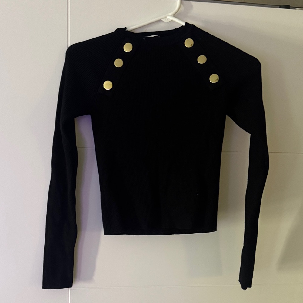 Zara Black Ribbed Sweater with Gold Buttons